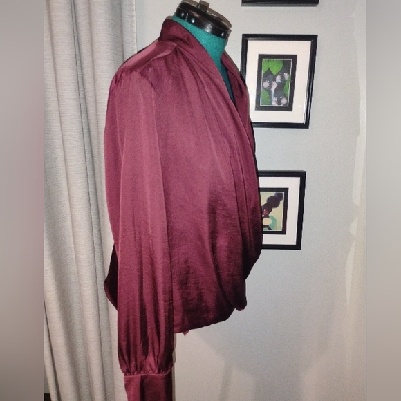 Band of Gypsies Mon Cheri Faux-Wrap Blouse in Plum, Size XL - Picture 6 of 10